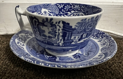 Spode Blue White Italian Cup and Saucer Set Vintage 1816 S II Pattern