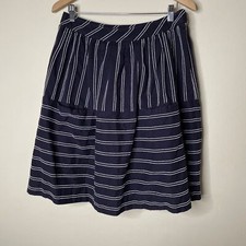 Anthropologie Maeve Nubby Stripes Skirt Navy Blue White Pockets Size 12