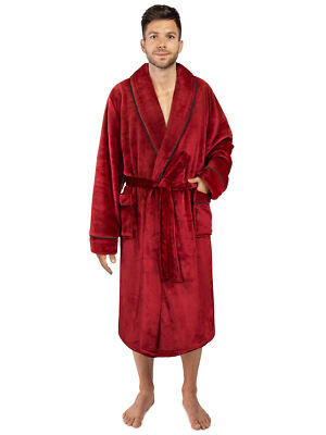 Men Warm Fleece Robe Microfiber Bathrobe Shawl Collar Long Spa Robe Sleepwear