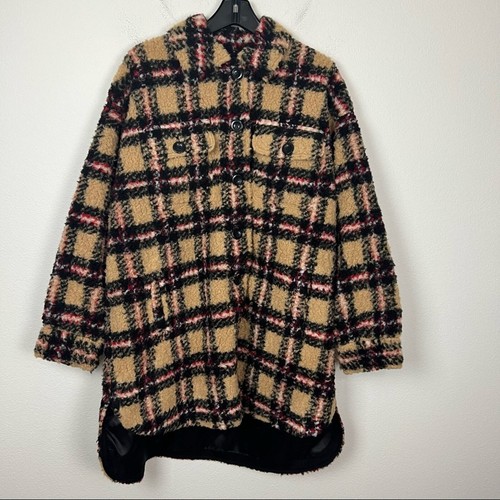 Stand Studio Sabi plaid checkered faux shearling teddy oversized jacket Size 6 - Picture 6 of 8