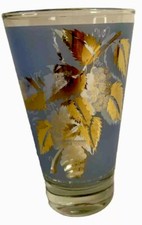 Barlett Collins Vintage Mist Blue Gold Grapes Leaves 10 Oz Flat Tumbler