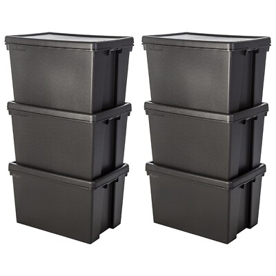 6 x schwarze große Aufbewahrungsboxen mit Deckel robuste Kunststoffbehälter - 62 Liter