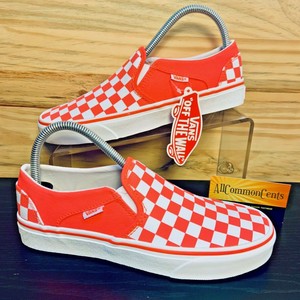 neon orange checkerboard vans