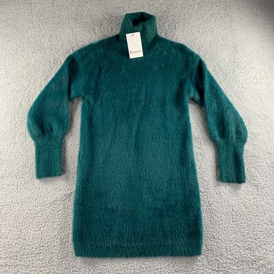 NWT &merci Sweater Dress Womens Medium Green Fuzzy Turtleneck Balloon  Sleeve | eBay