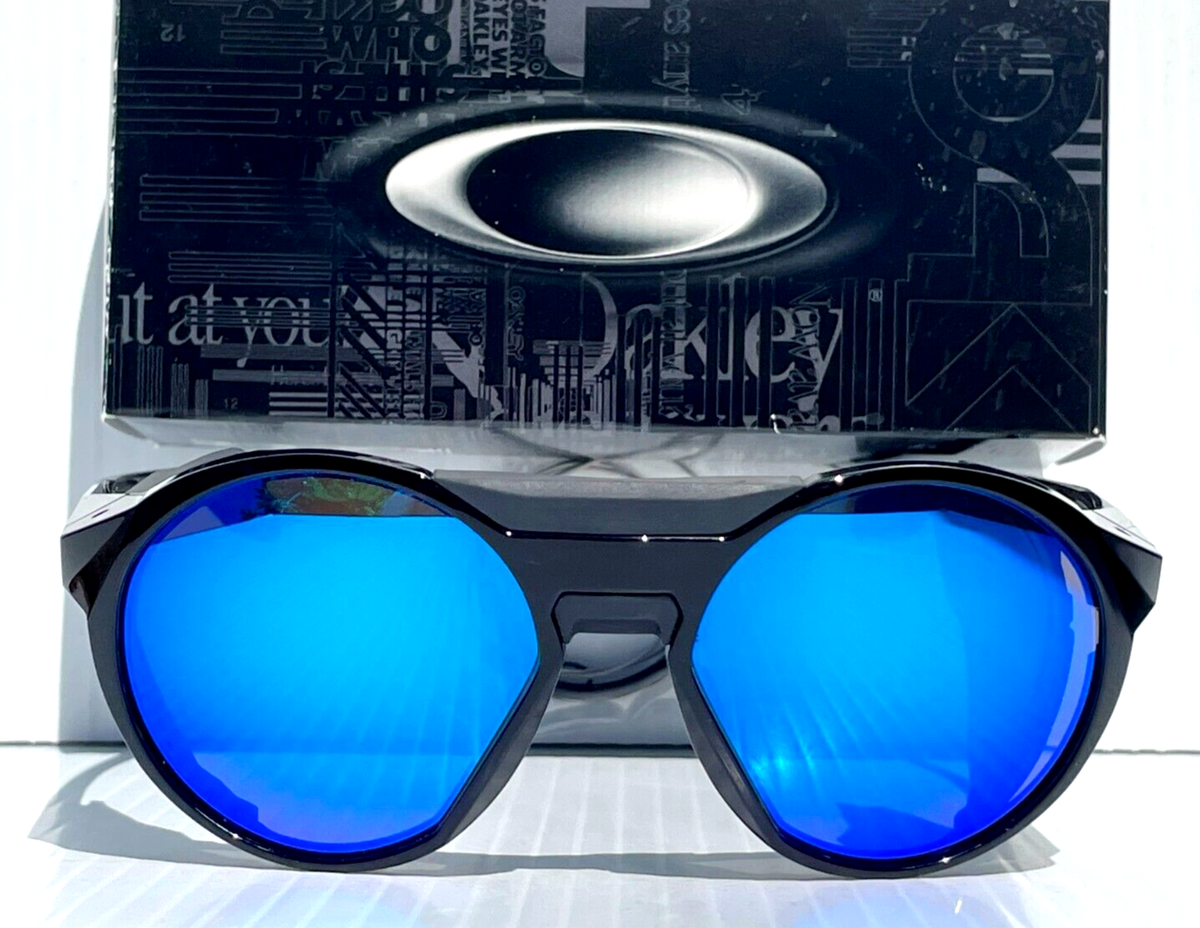 Oakley CLIFDEN Shiny Black Round POLARIZED Galaxy Blue Mirror