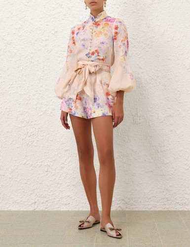 Zimmermann Crush Tuck Short in Multi Floral Size 0/US 4
