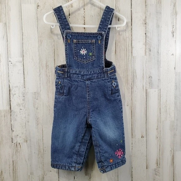 Gap Baby Girls Overalls 6 12 Months Blue Denim Striped Fleece