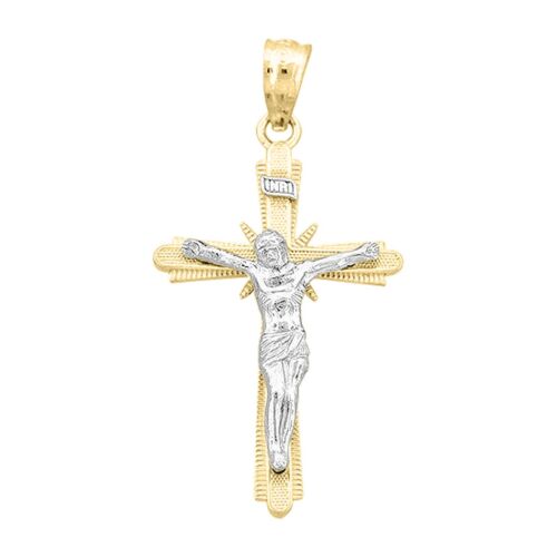 Women's Day 14K Two-Tone Gold Plated 925 Silver Crucifix Cross Pendant