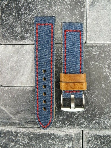 New 20mm BIG CANVAS Italian Leather Strap Blue Denim Watch Band BREITLING 20 - Picture 17 of 21