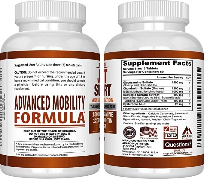 Arazo Nutrition Glucosamine Chondroitin Turmeric MSM Boswellia Joint Support 180 - Image 3 of 4