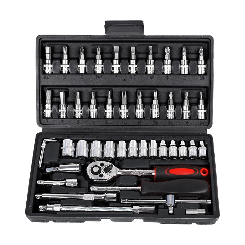 46Pcs Socket Wrench Set 1/4" Drive Ratchet Metric Kit Car Auto Truck Repair Tool - Image 2 of 4