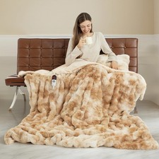 Faux Fur Heated Throw Blanket for Couch - 50"X60" Bubble Faux Fur Electric Bl...