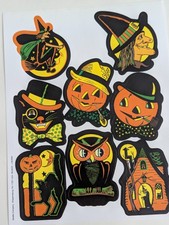 Beistle Halloween Archival Characters Sticker Sheet Cats/Haunted House/JOL Ect.