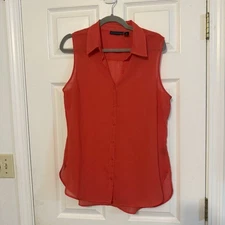 Attention Red & Orange Sleeveless Button-Up Top – Size Large, EUC, Lightweight
