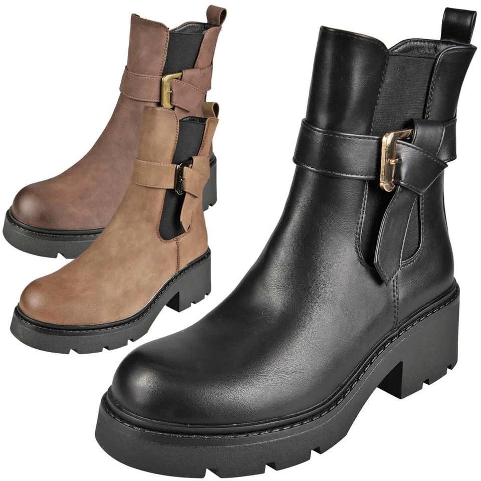 SHU MANIA Ankle Boots Shoes Chelsea Comfy Fashion Casual Chunky Heel Zip Grip Womens Size