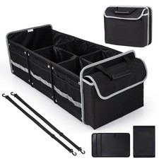 Car Trunk Organizer with Cooler Bag Collapsible Multi-Compartment Storage Box