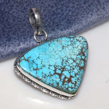 New Lander Turquoise 925 Silver Plated Pendant 1.5" Christmas Special Offer JW