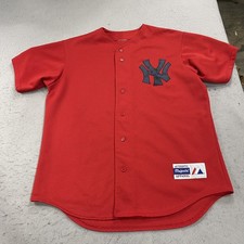 VINTAGE New York Yankees Jersey Mens XL Red Blue Majestic No Player USA 90s