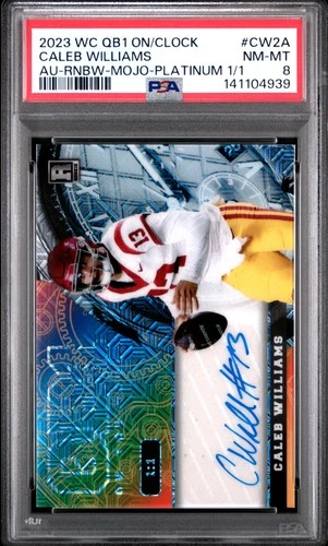 2023 WILD CARD ON THE CLOCK AUTO RAINBOW-MOJO FOIL PLAT CALEB WILLIAMS 1/1 PSA 8