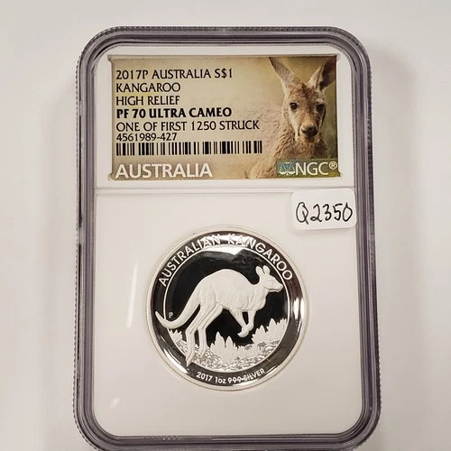 2017-P $1 Australia Kangaroo 1 oz .999 Silver High Relief NGC PF 70 UC  - Q2350