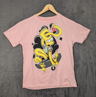 #ad The Simpsons Shirt Mens Large Pink Bart Simpson Skateboard Graphic Tee Cartoon $14.99