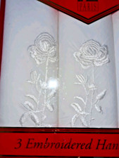 3 VTG Paris Accessories Handkerchiefs Bridal Wedding Hankies White Embroidered