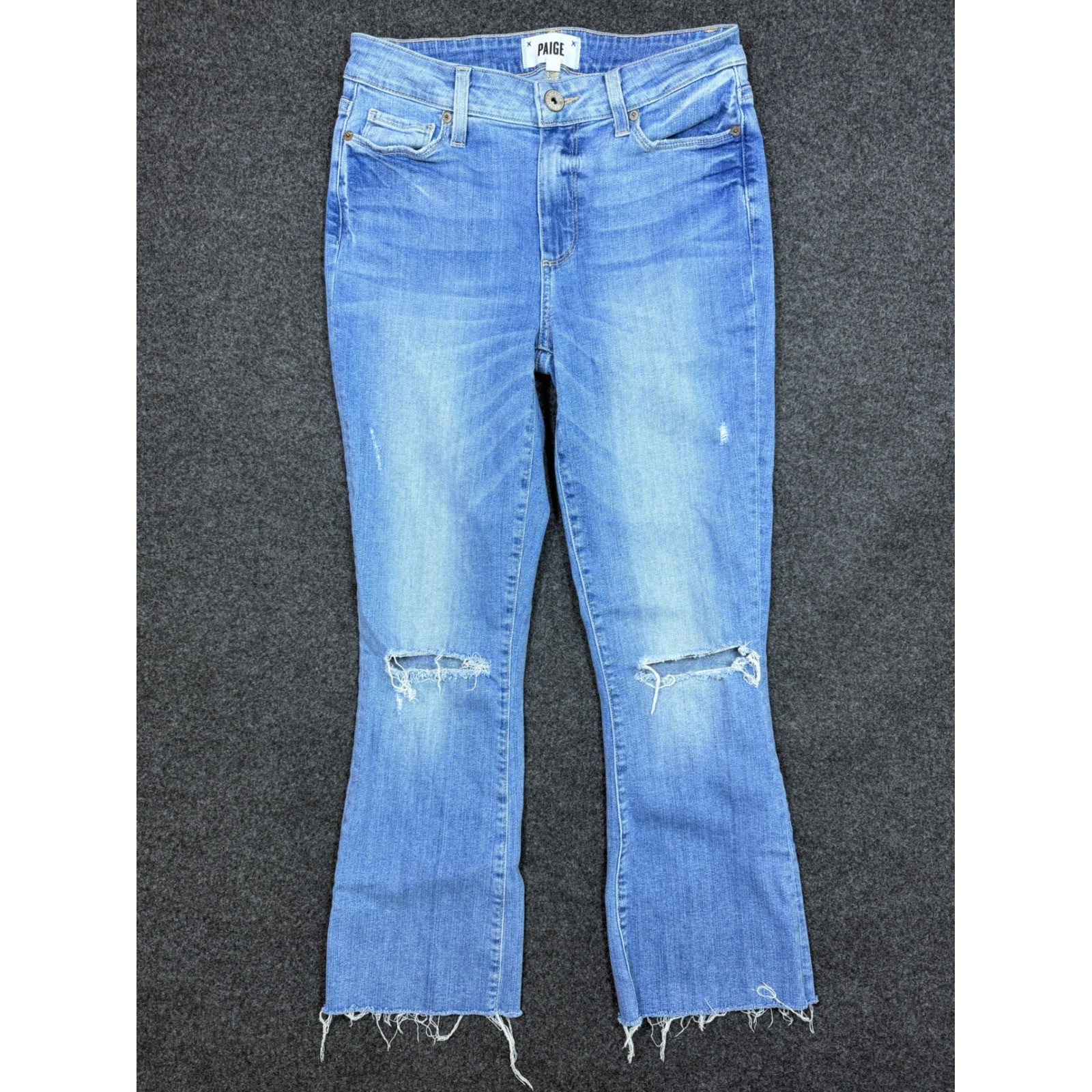 Paige Colette Crop Flare Womens Size 26 Light Blue Distressed Raw Hem Jeans USA