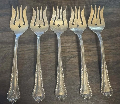 Set of Five (5) Sterling Silver Olive / Pickle Forks — Wallace Winthrop - USA