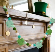 St. Patrick  s Day Felt Banner Hanging Garland Mint Green Shamrock Clover Banner