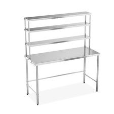 47" x 24" Stainless Steel Table Heavy Duty Work Table with Overshelves, Hooks