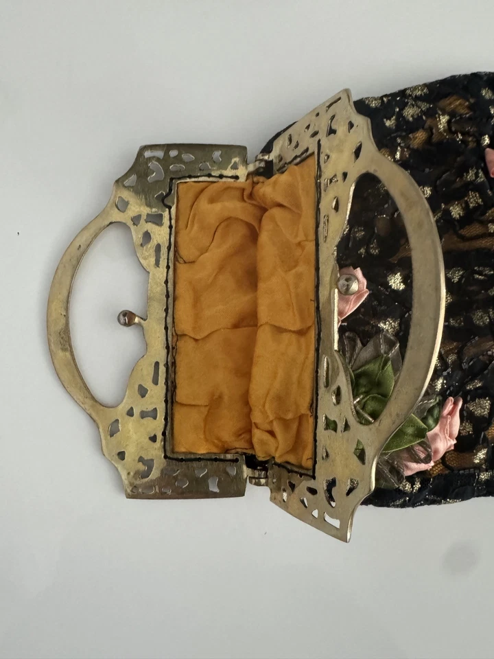 复古蕾丝黑色钱包带金属手柄 12 英寸长 — 第 4/4 张图片