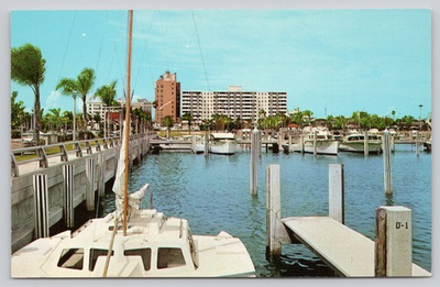 #ad Sarasota Florida Marina City Pier Curteichcolor Vintage Postcard 1960s $4.75