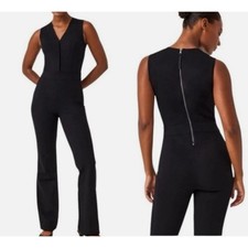 Spanx Perfect Jumpsuit Sleeveless Black Flare Pants Medium Ponte Layer Stretch M