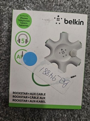 5-WAY HEADPHONE SPLITTER, BELKIN ROCKSTAR+AUX CABLE WHITE GREEN NEW