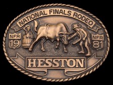 MH12107 UNUSED NFR 1981 NATIONAL FINALS RODEO HESSTON COLLECTOR BUCKLE