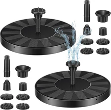 2 Packs Solar Bird Bath Fountain Pump with 6 Nozzle 6.3 Inch, Black 