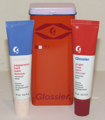 Glossier Peppermint Bark + Ginger Snap Balm Set DotCom Lip Balm Full Size 0.5 Oz