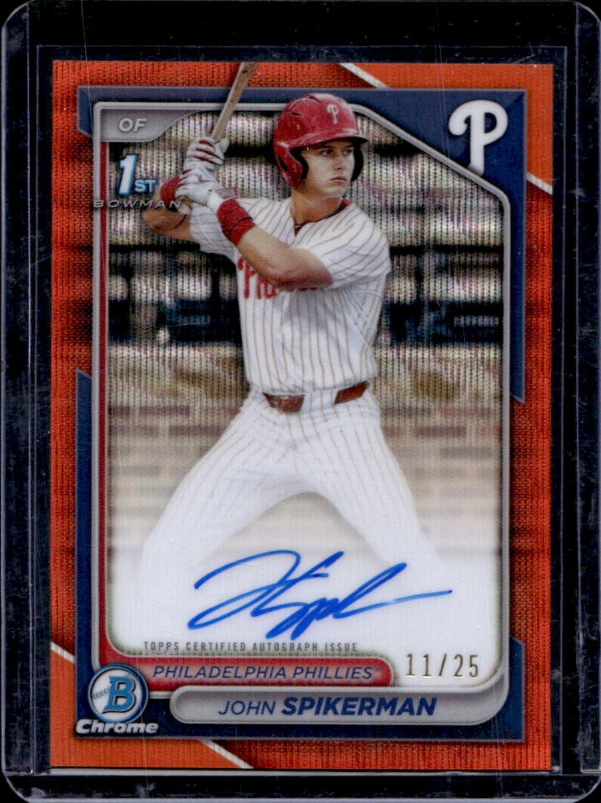 2024 Bowman Draft John Spikerman Chrome Auto Orange Wave Refractor 1st #/25