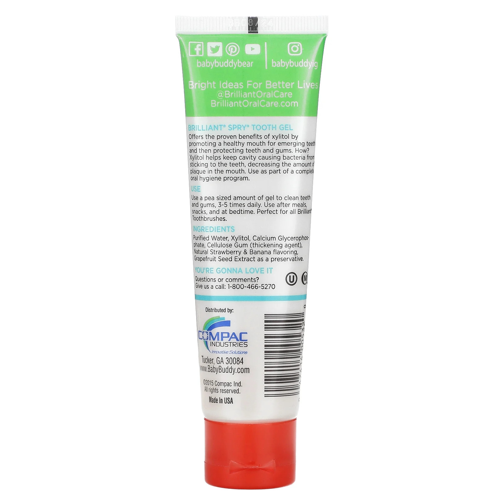 Brilliant, Spry, Tooth Gel with Xylitol, 3+ Months, Strawberry-Banana, 2 fl oz