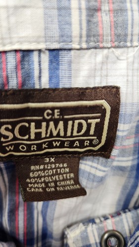 Camisa de trabajo CE Schmidt azul a cuadros perla a presión sin mangas con botones para hombre talla 3x - Imagen 5 de 8