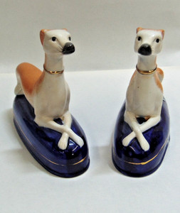 PAIR STAFFORDSHIRE DOGS RECLINING WHIPPET GREYHOUND FIGURES