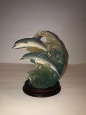 Dolphins on Waves Syrianized Figurine With Wood Base Acrylic