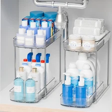 2 Pack Large Pull Out Bathroom Organizers and Storage 2 Tier 12.8″ Tall Sliding