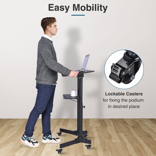 AplusChoice Portable Rolling Podium with 360° Wheels Laptop Presentation Lectern - Picture 4 of 10