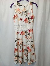 NWT Floral Summer Zippered Dress White Sleeveless Office Date Pool Iconic A-Line