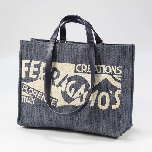 FERRAGAMO 24AW Logo Tote Bag (L) 219406 773820 Salvatore 2WAY Denim Handbag Wom
