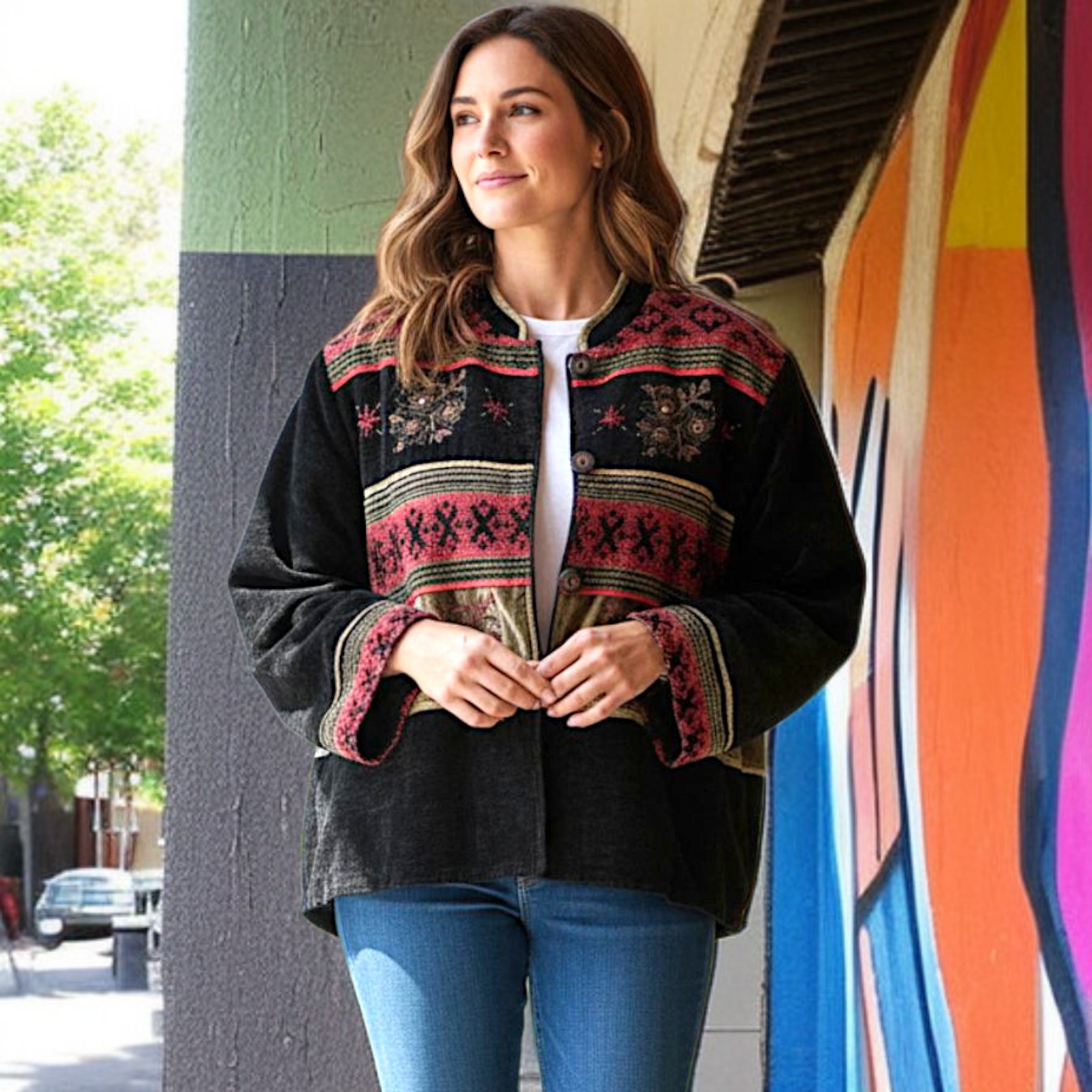 Flashback Patchwork Tapestry Jacket M Velvet Art … - image 18