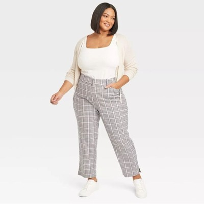 Ava & Viv Women's Cream Plaid High Rise Ankle Tapered Pants Size 24