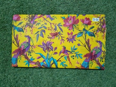 Indian Yellow Bird Print Dressmaking, Sewing, Running, Crafts Fabric 3 Yards US