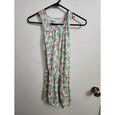 Bobbie Brooks Girls Watermelon Tropical Print Romper Size M 7/8 Pink Green White